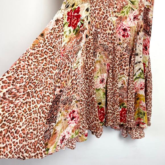 Vintage Patchwork Dress Small Oversized Floral Animal Print Leopard Grunge Indie - Picture 2 of 10